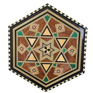 Handcrafted Hexagonal Wooden Mosaic Wall Art‎ Geometric Decor Inlay Marquetry